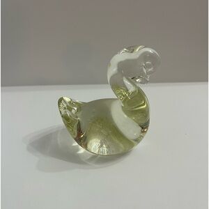 Vintage Clear With Yellowing Glass Paperweight Swan 4” Action International